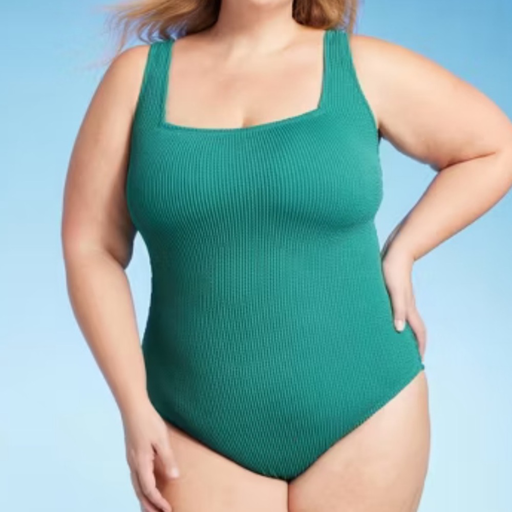 49) Women's Pucker Square Neck One Piece Swimsuit - Kona Sol NWT sz 20 2X